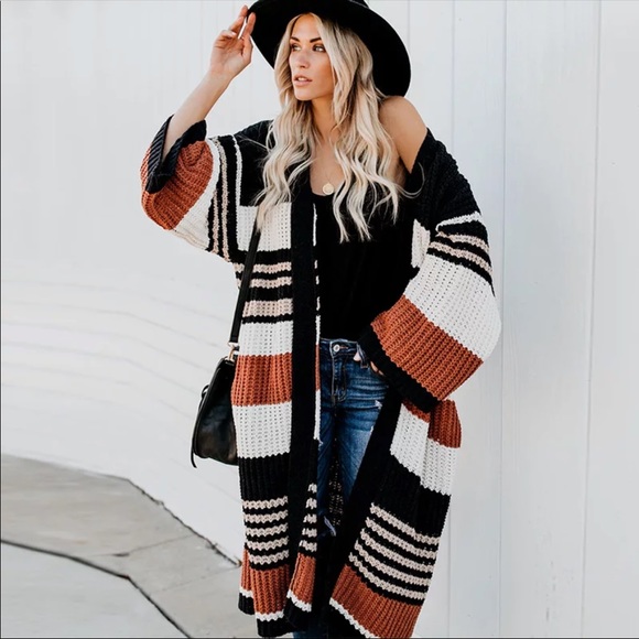Striped knit oversized cardigan wide sleeve boho - Picture 4 of 7